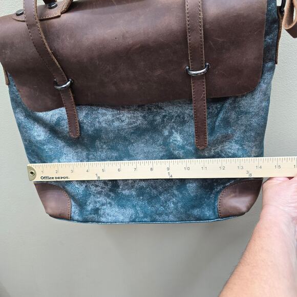 Jesslyn Blake Anthropologie Canvas & Leather Crossbody Messenger Bag Brown Blue - Picture 8 of 15